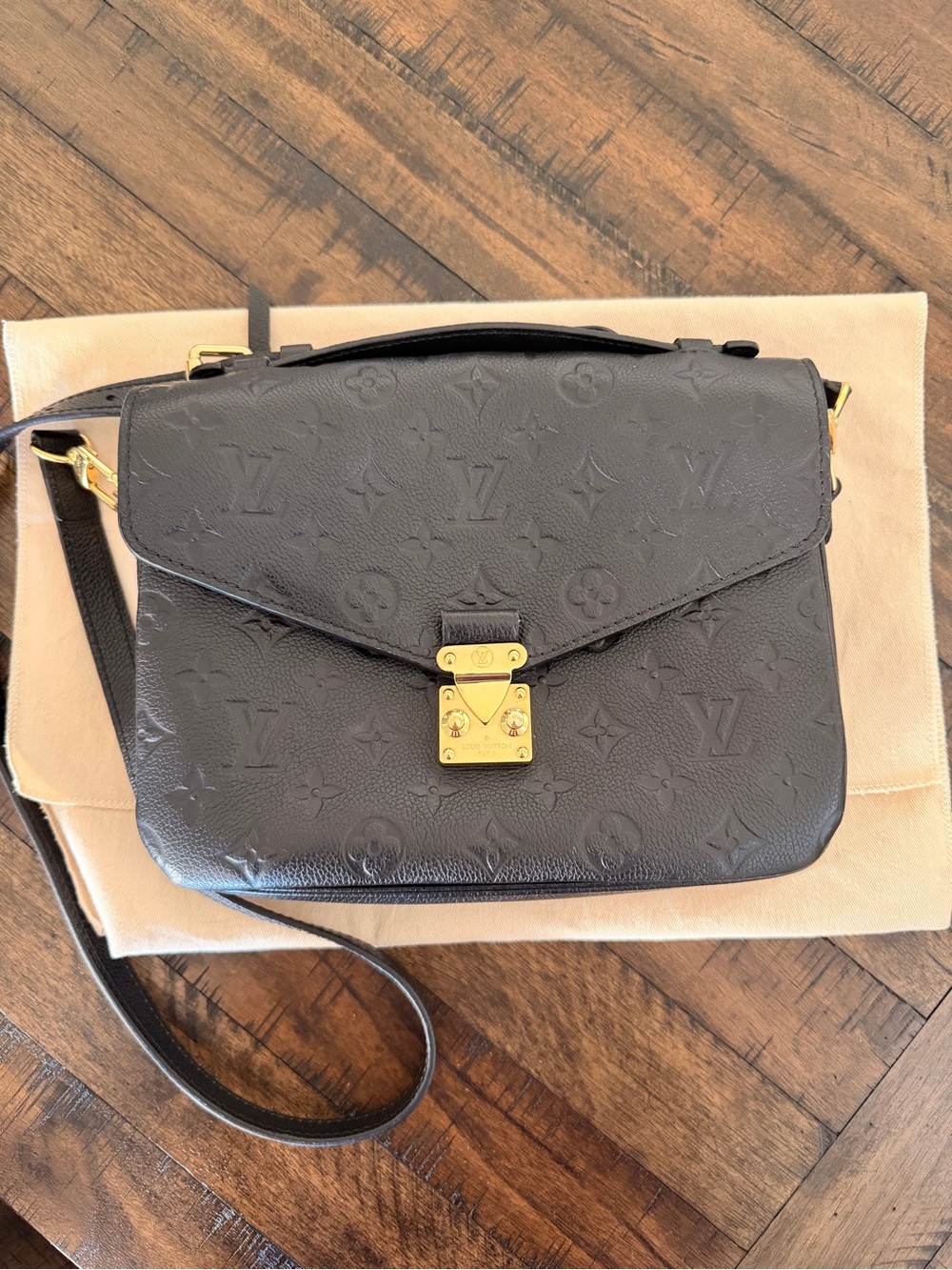 Louis Vuitton Black Monogram Empreinte Pochette Crossbody with Gold Hardware